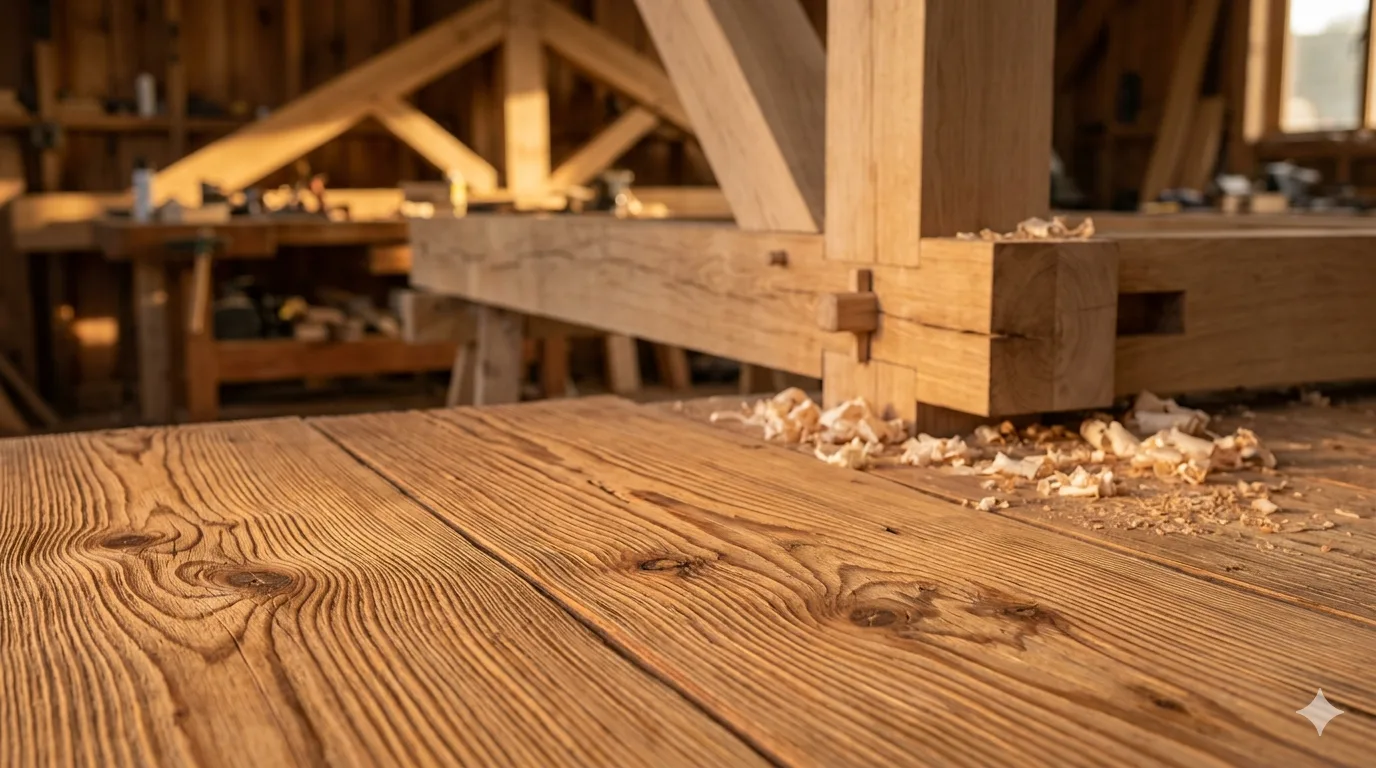 Bois massif travaillé en atelier — savoir-faire artisanal La Planète Bois