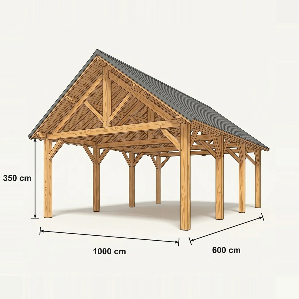 Fiche technique cotée — Carport bois double pente · camping-car