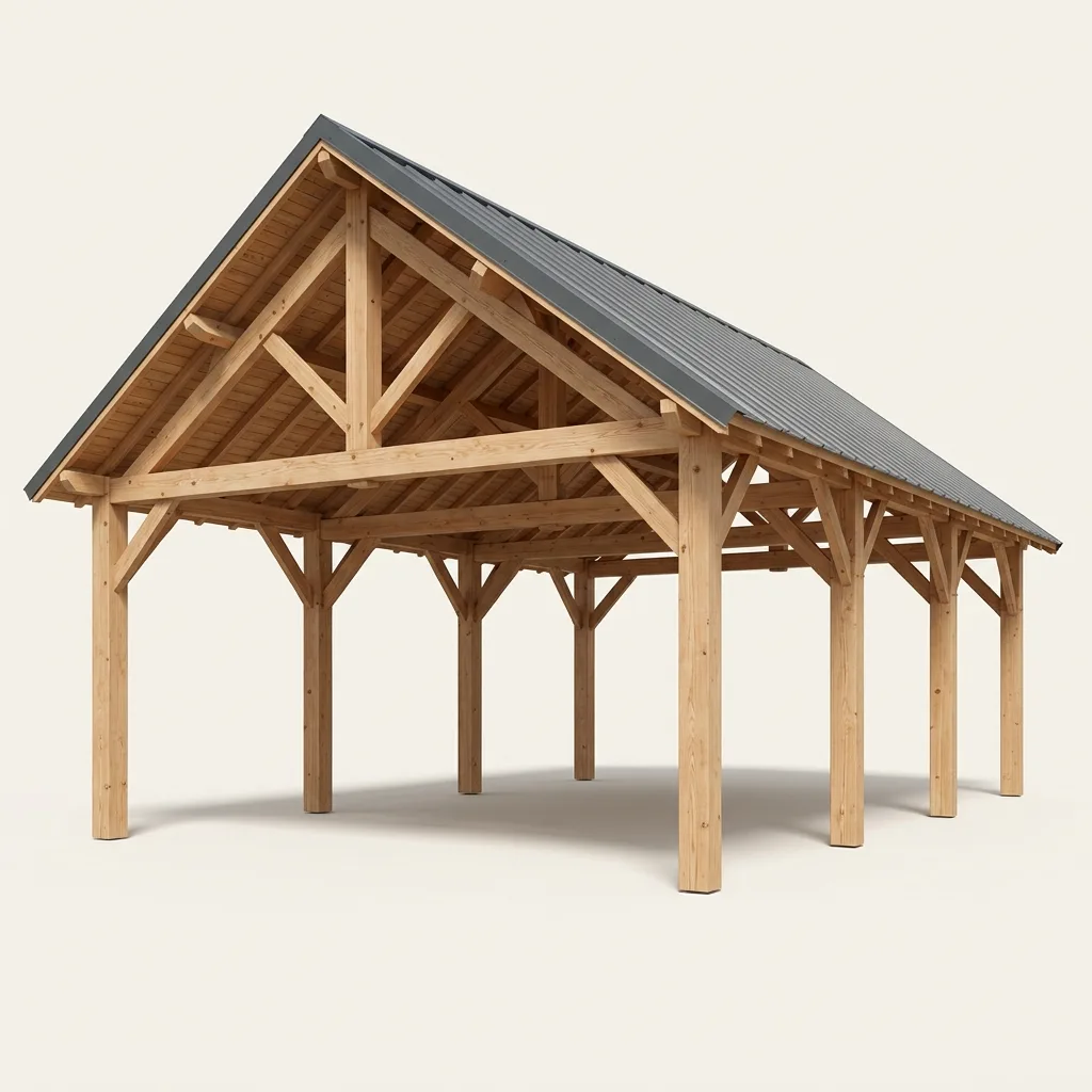 Carport bois double pente grande hauteur — camping-car abrité