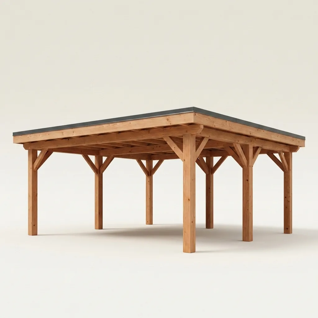 Carport bois toit plat membrane EPDM double — deux voitures abritées