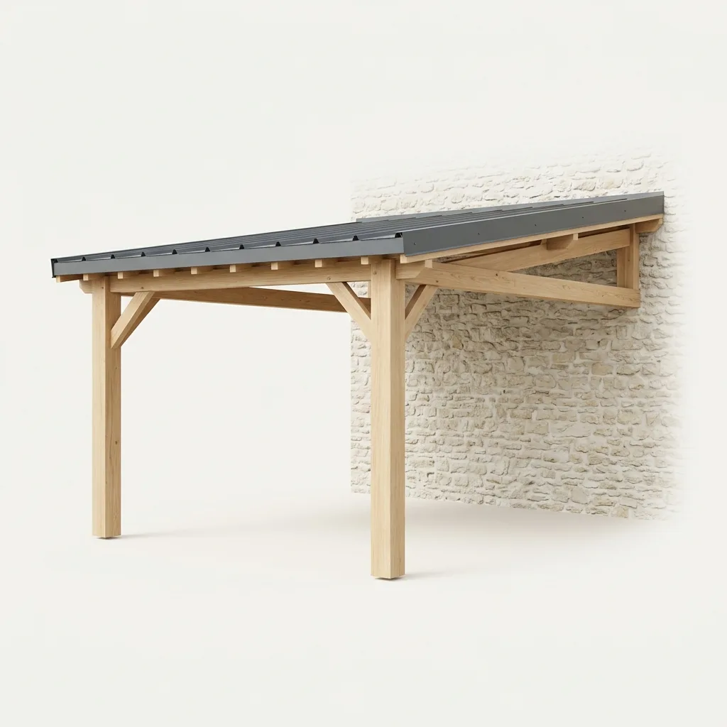 Carport bois toit plat bac acier adossé à la façade