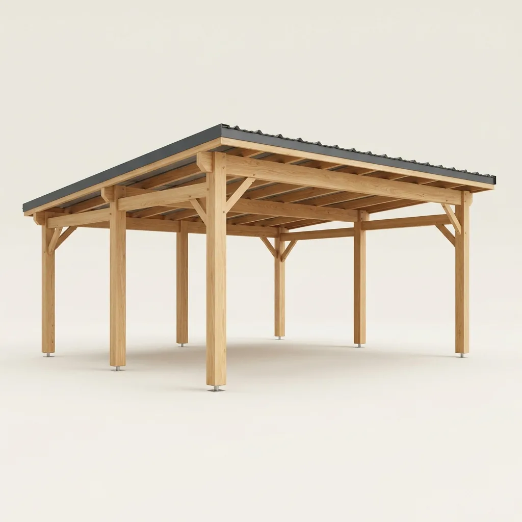 Carport bois toit plat bac acier double — deux voitures abritées