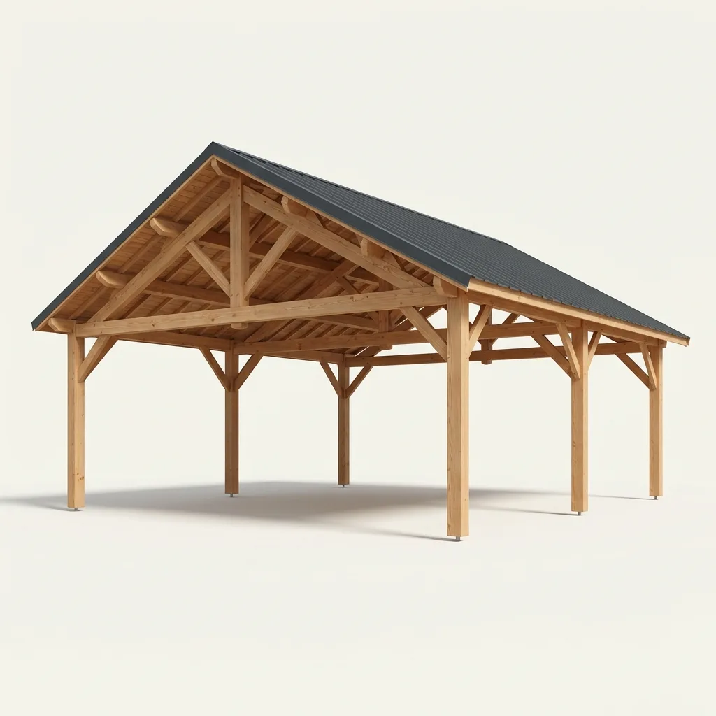 Préau bois double pente polyvalent — espace couvert ouvert