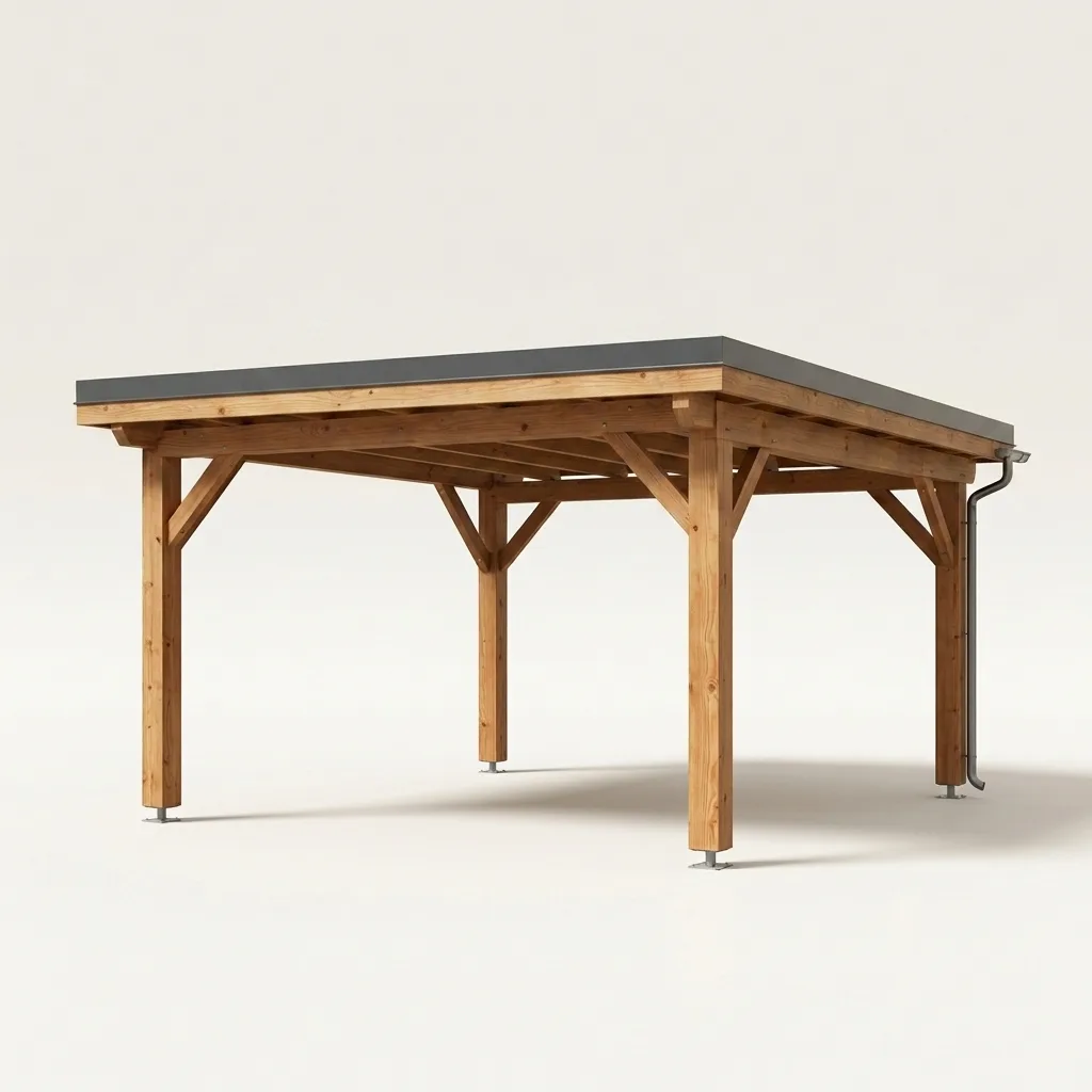 Carport bois toit plat membrane EPDM — une voiture abritée