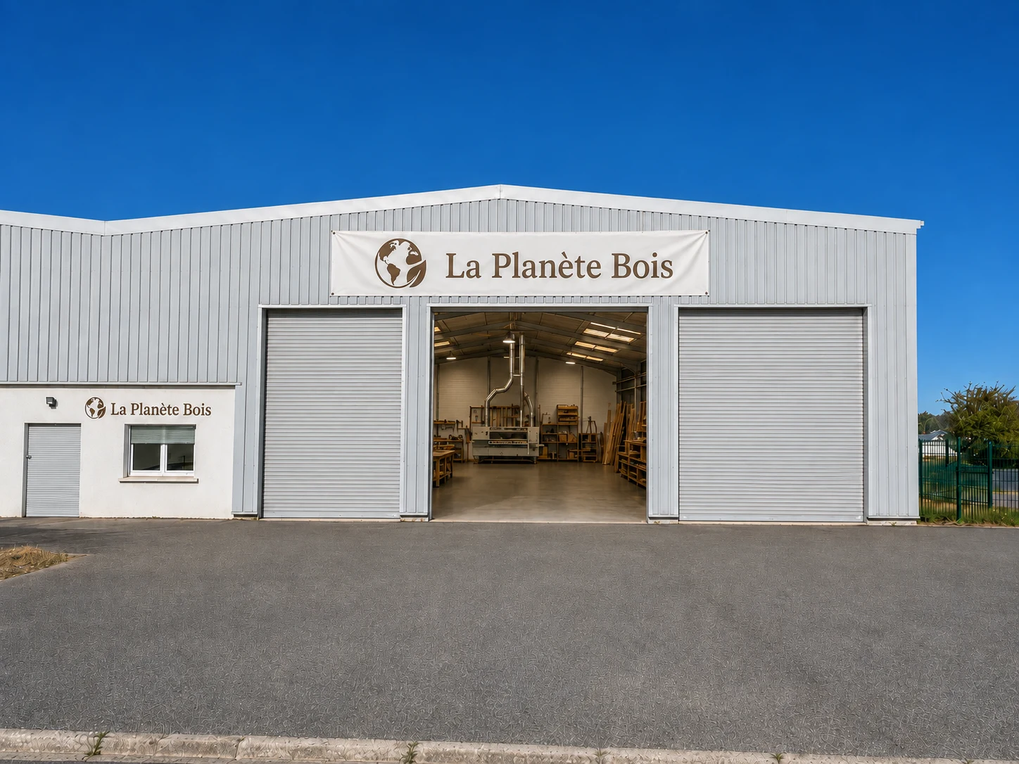 Façade de l'atelier La Planète Bois, 108 rue Henri Matisse à Villeneuve-Saint-Germain, près de Soissons