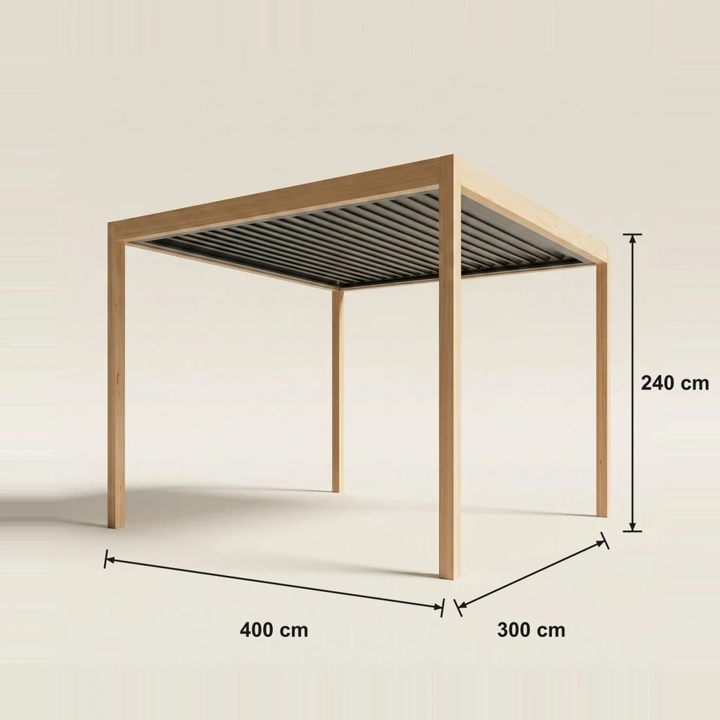 Fiche technique cotée — Pergola bioclimatique bois · autoportée