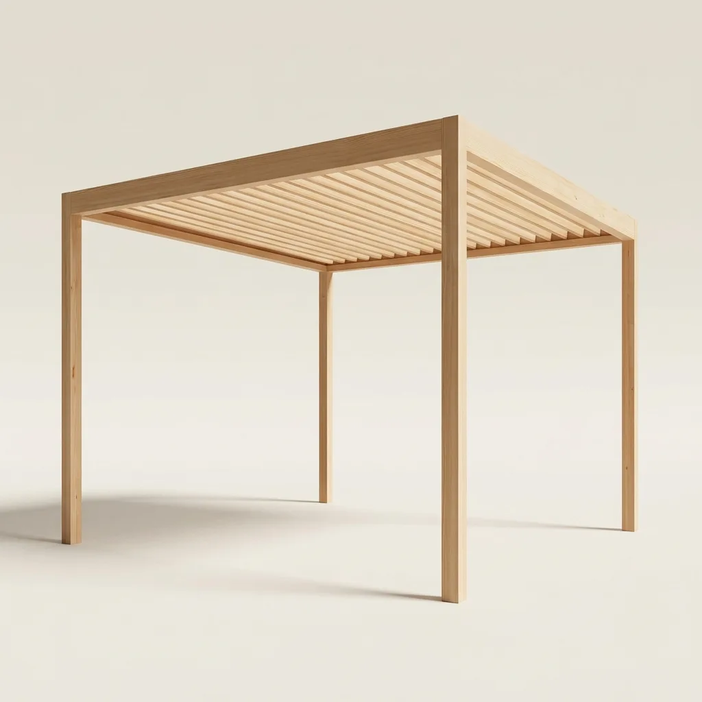 Pergola bois autoportée à lames fixes inclinées — rendu 3D