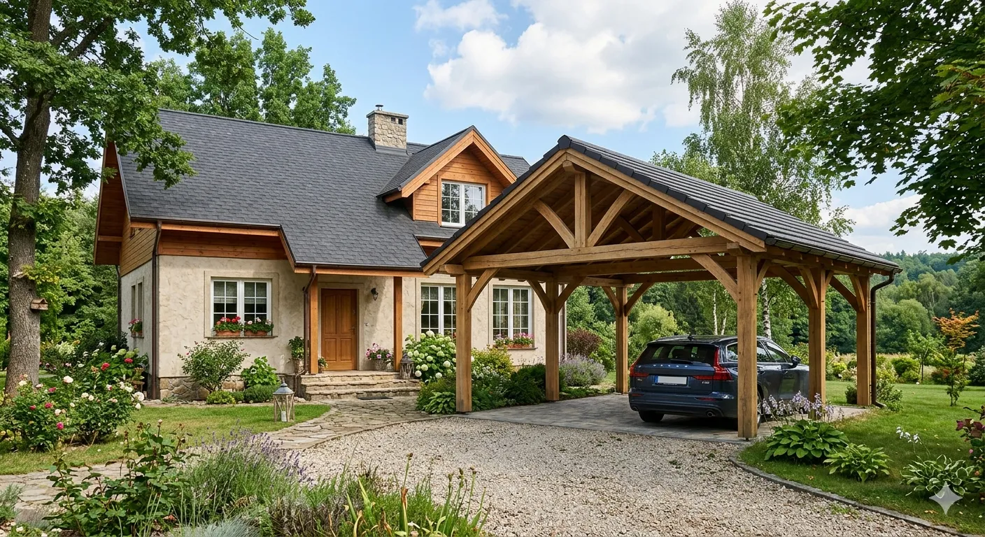 Carport bois à double pente accolé à une maison