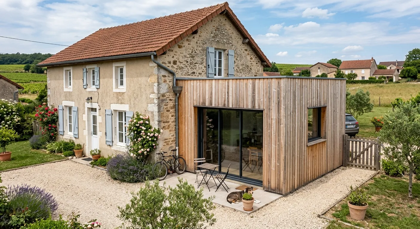 Extension à ossature bois sur une maison en pierre
