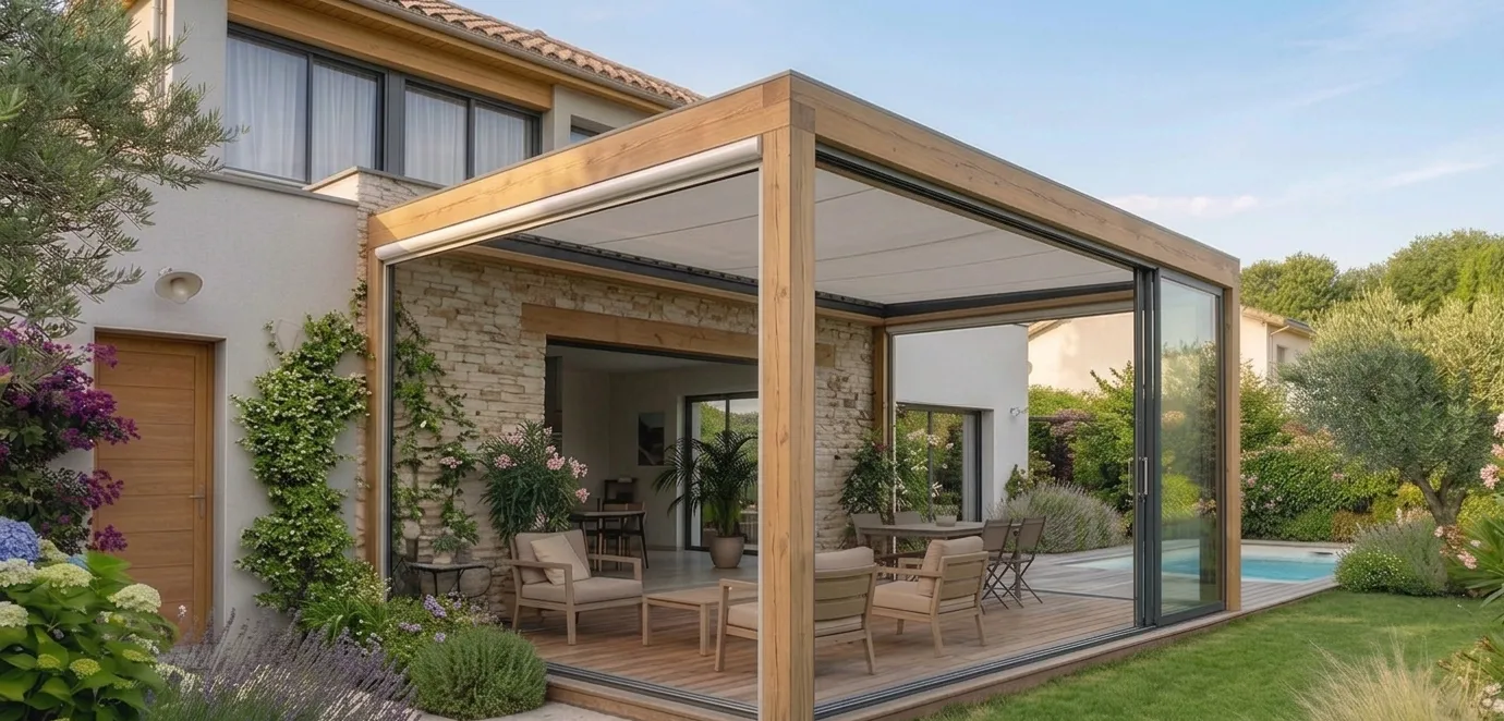 Pergola bois côté piscine