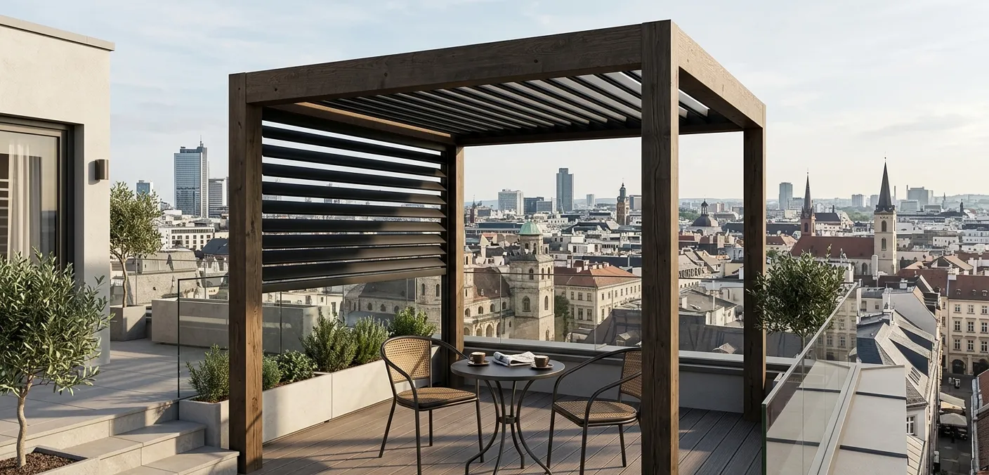 Pergola bois sur toit-terrasse