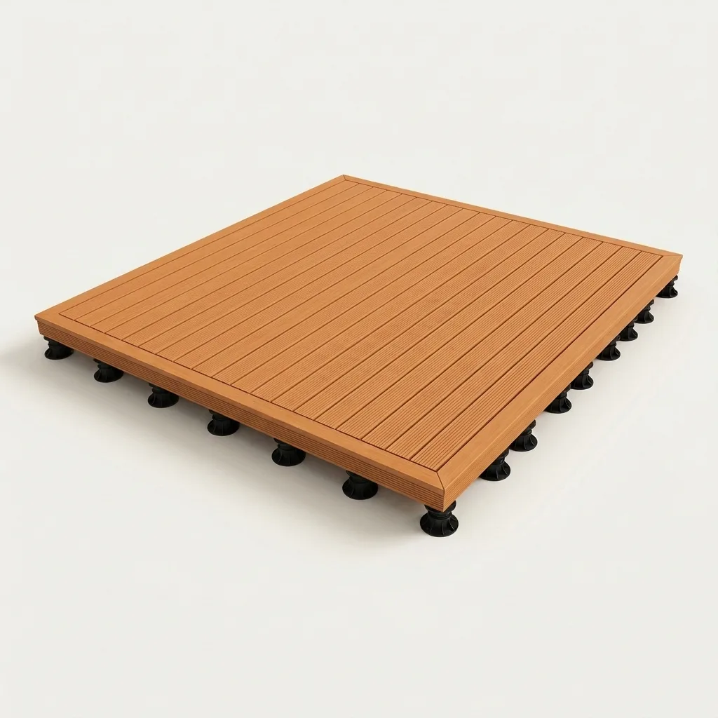 Grande terrasse composite Neowood teinte teck — rendu 3D