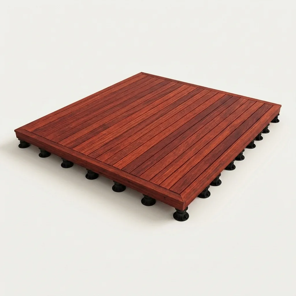 Grande terrasse en bois exotique padouk rouge — rendu 3D